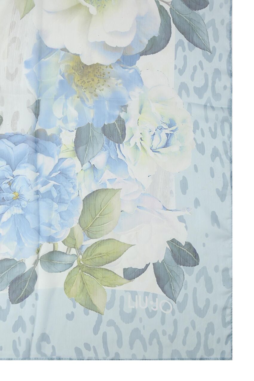 Soluk Mavi Peony Animalier Fular