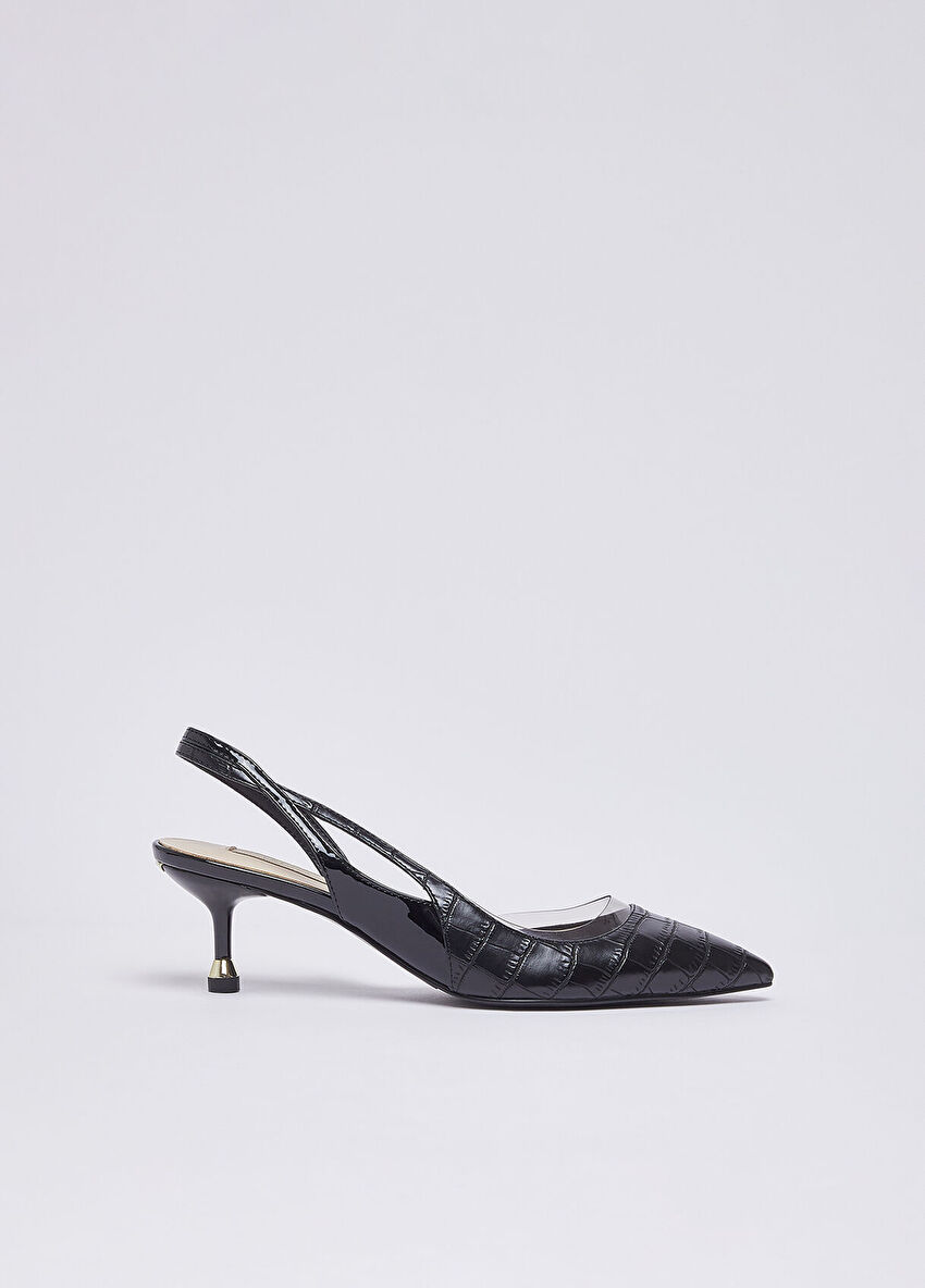 Siyah Timsah Baskılı Slingback