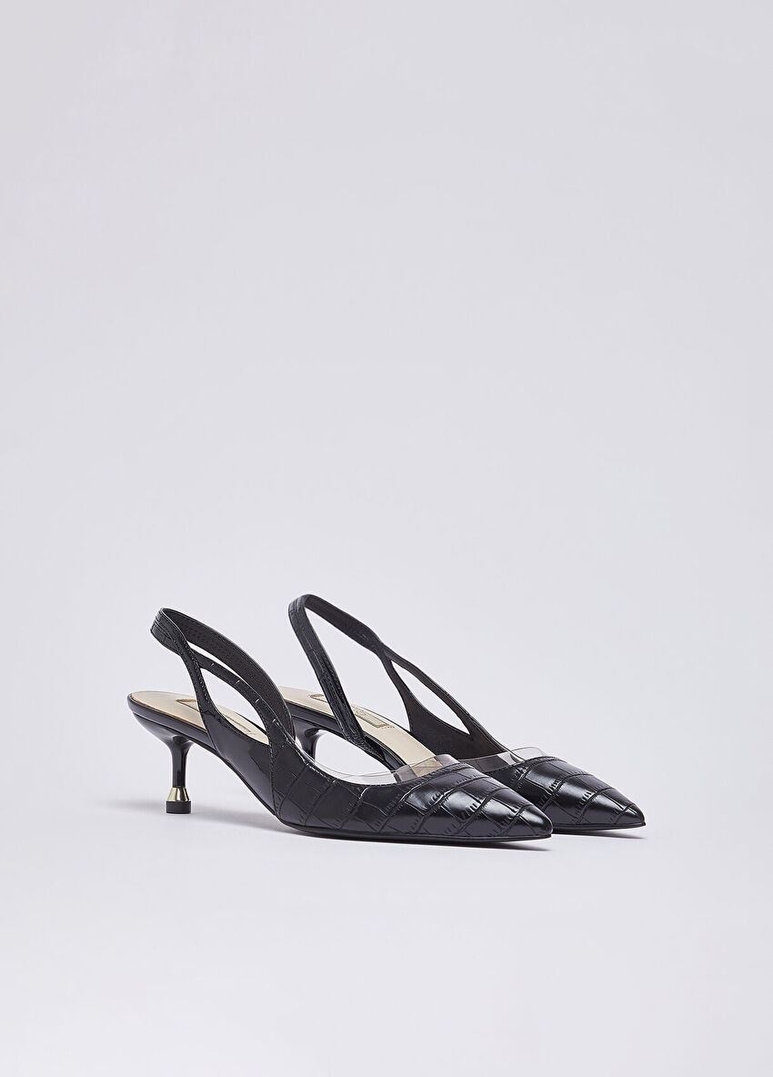 Siyah Timsah Baskılı Slingback