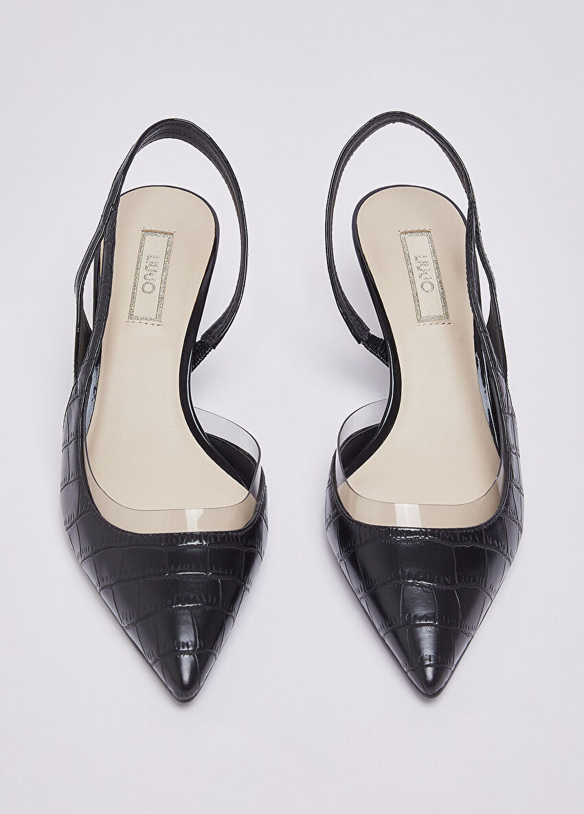 Siyah Timsah Baskılı Slingback