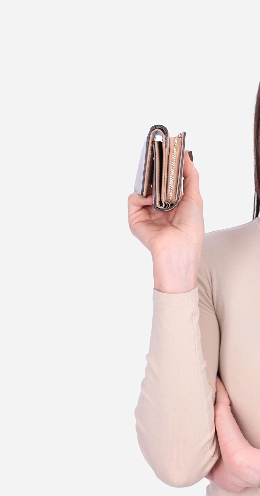 Bej / Pudra Trifold Cüzdan