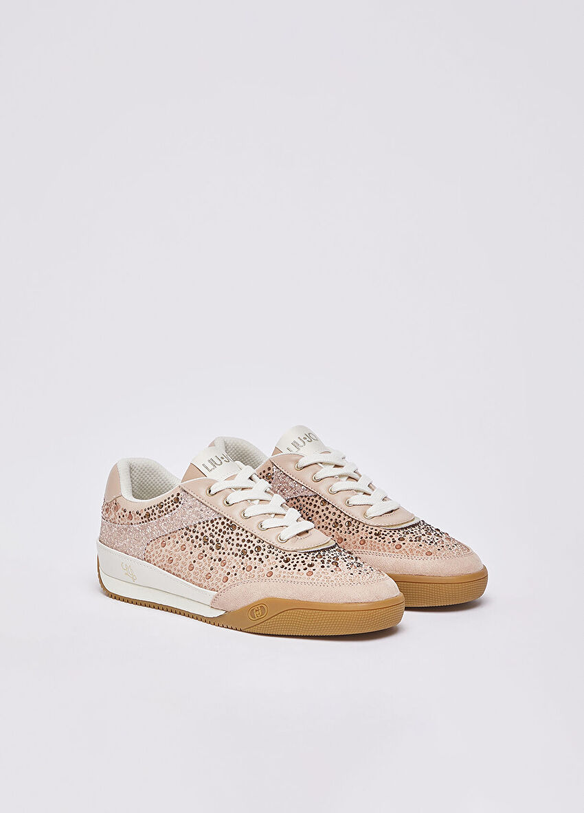 Nude Mikrofiber Taş İşlemeli Sneaker