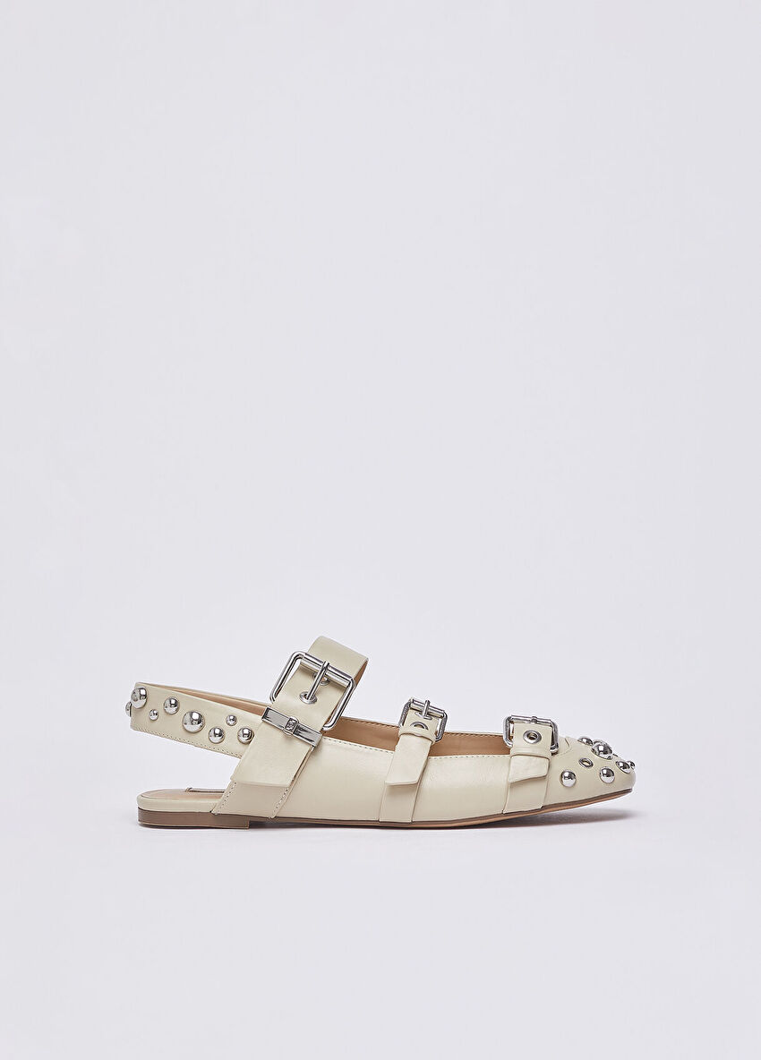 Rope Stud Detaylı Deri Slingback