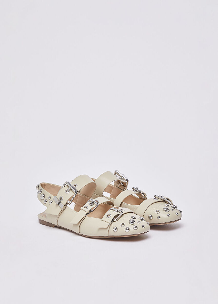 Rope (Doğal Hasır) Stud Detaylı Deri Slingback