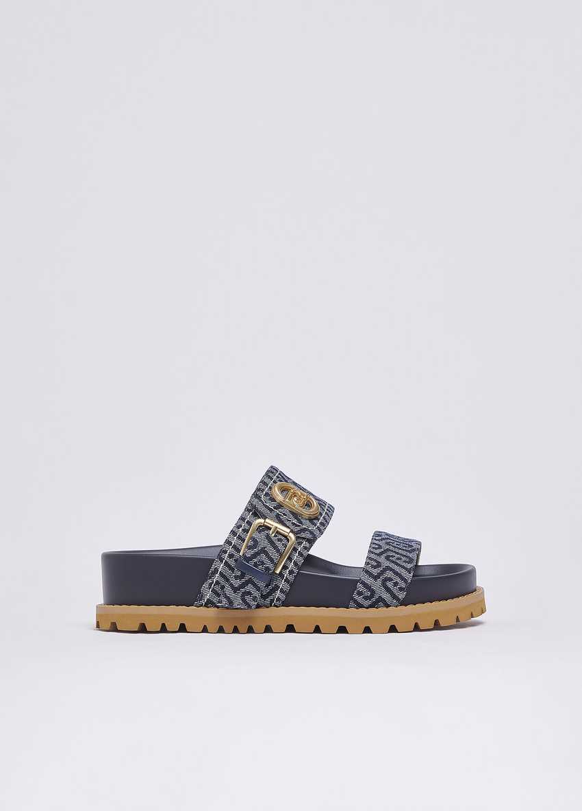 Koyu Mavi Monogram Denim Sandalet