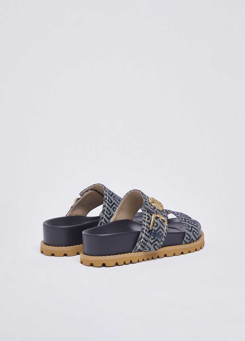 Koyu Mavi Monogram Denim Sandalet