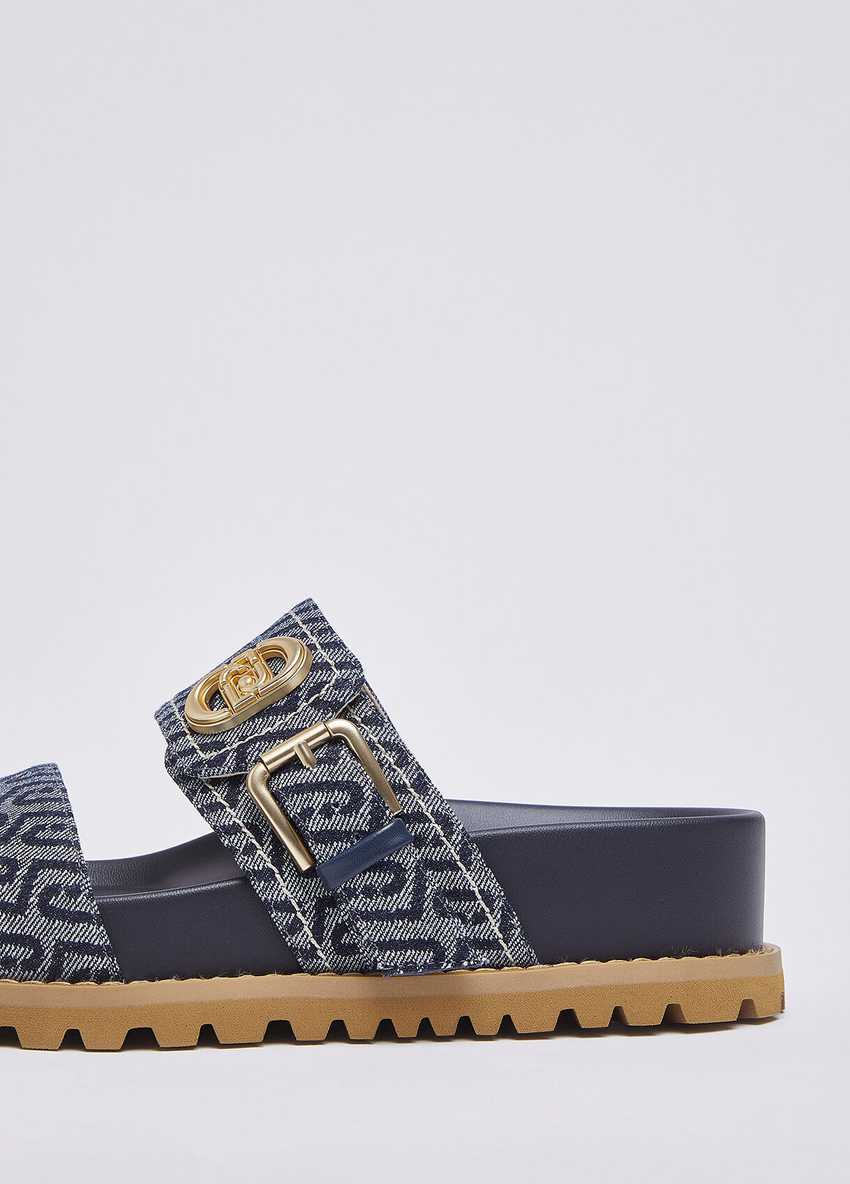 Koyu Mavi Monogram Denim Sandalet
