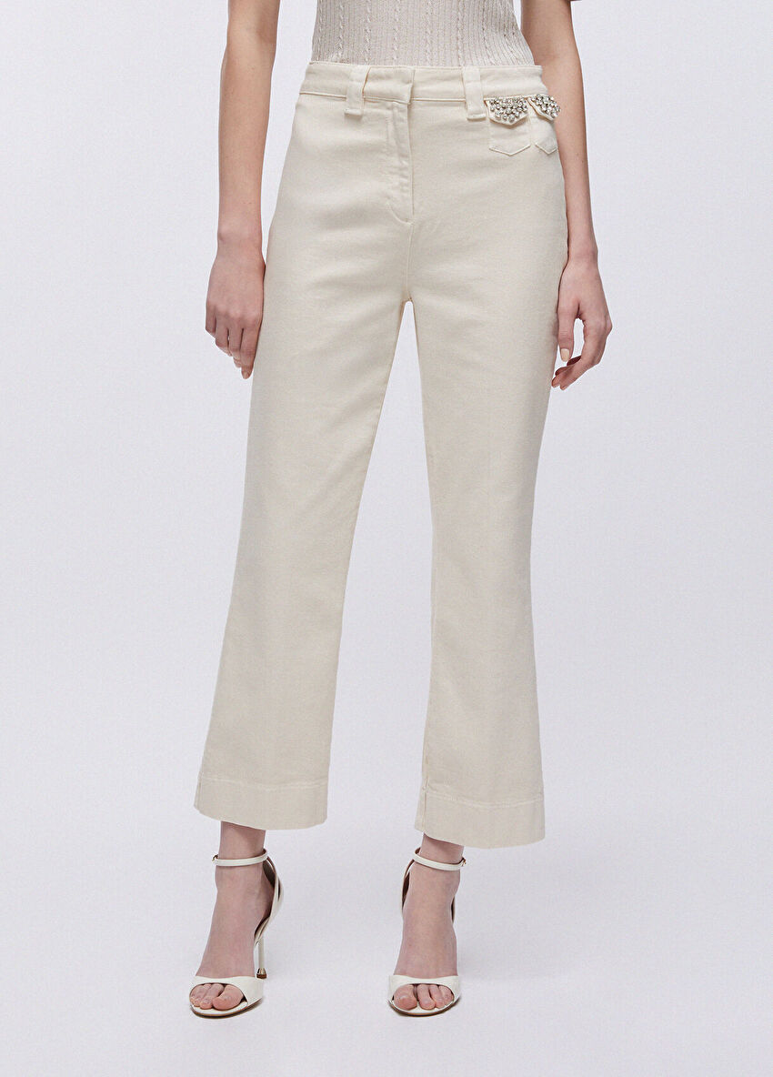 Taş Süslemeli Cropped Pantolon
