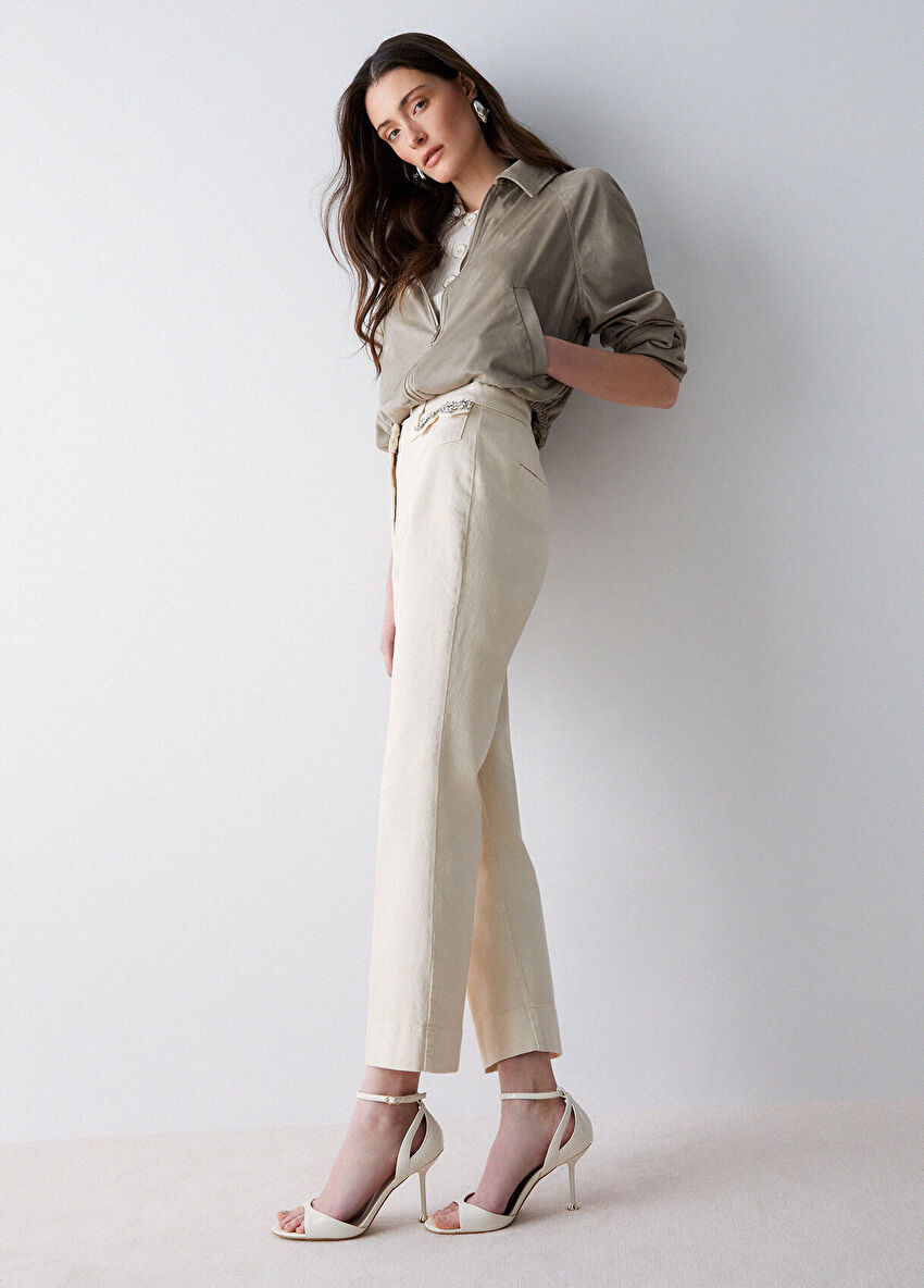 Taş Süslemeli Cropped Pantolon