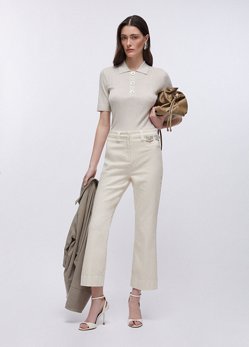 Taş Süslemeli Cropped Pantolon