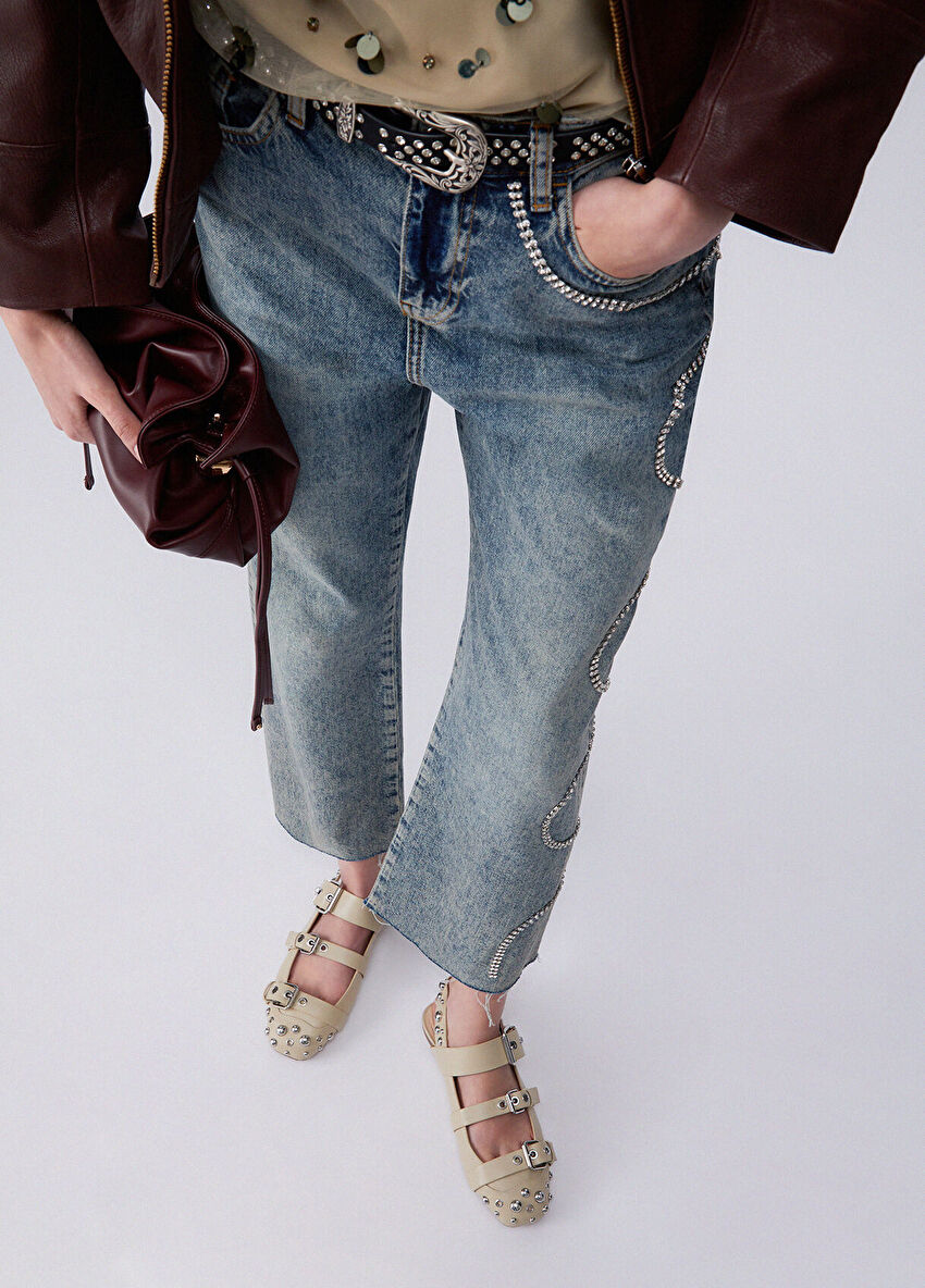 Rope (Doğal Hasır) Stud Detaylı Deri Slingback