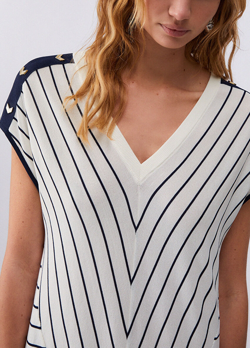 Beyaz / Mavi Triko Elbise