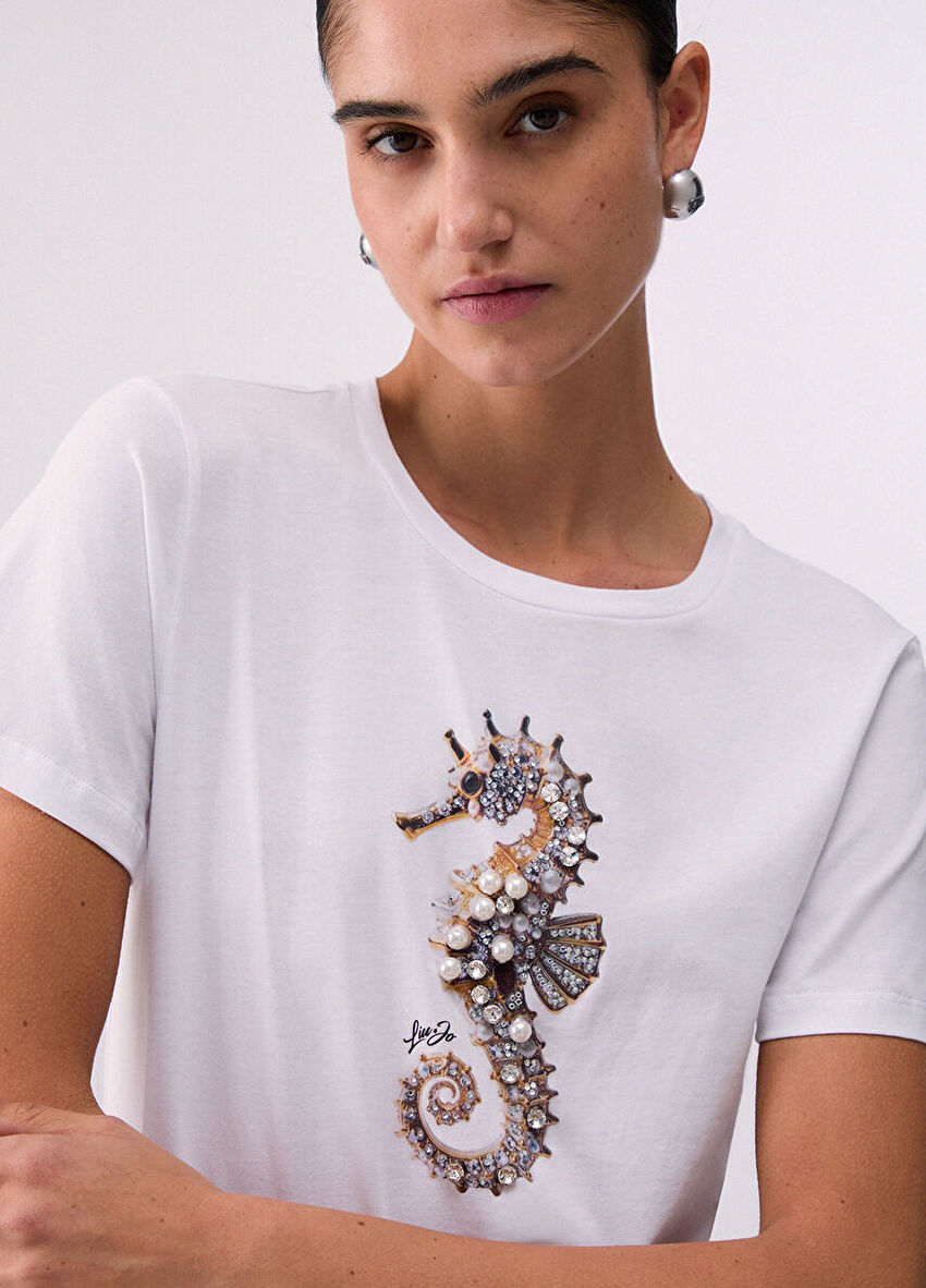 Beyaz Kısa Kollu Moda Tişört