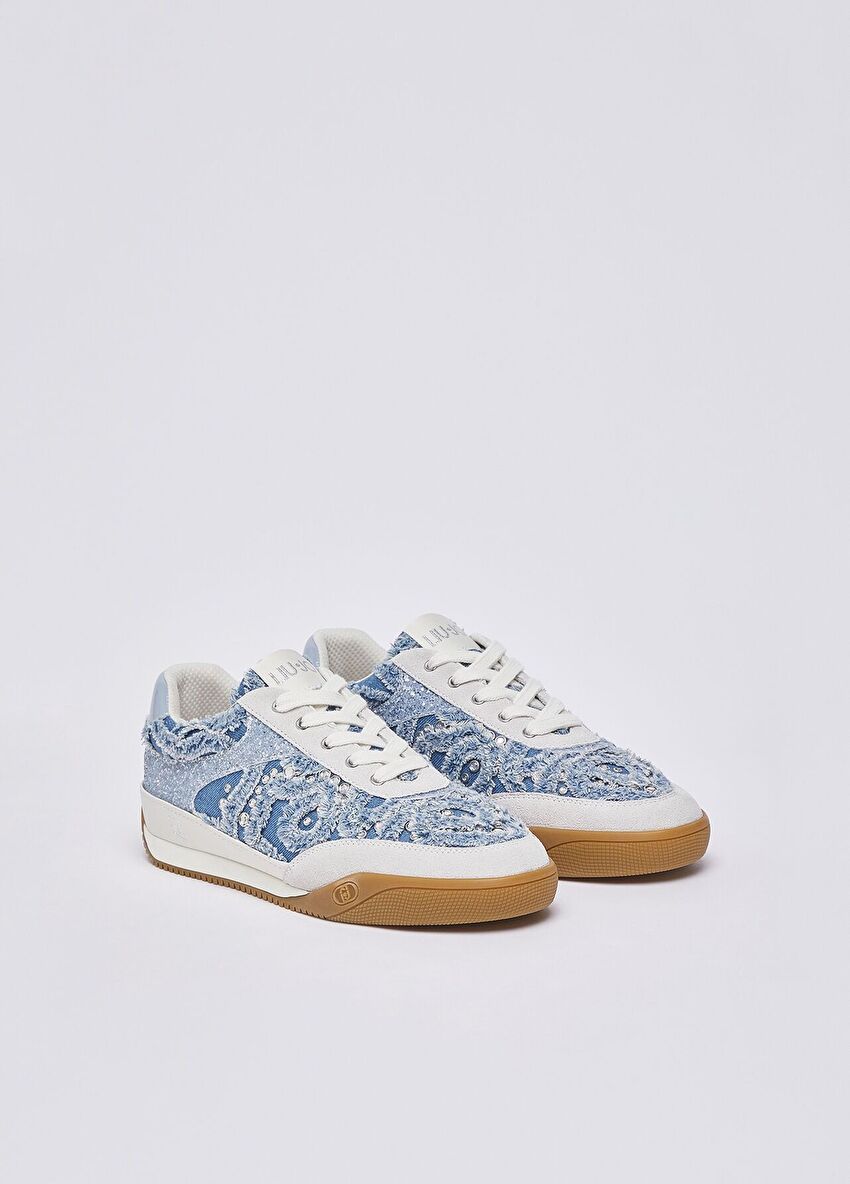Mavi Denim Taşlı Simli Sneaker