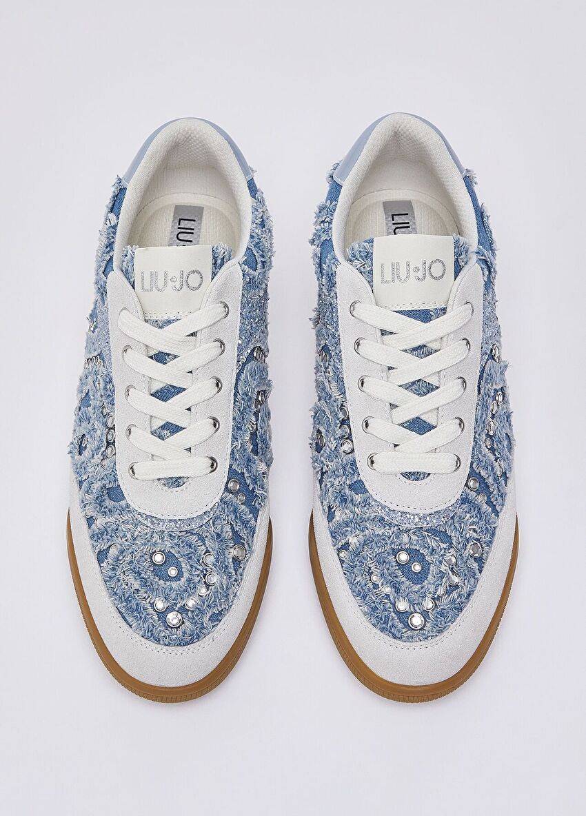 Mavi Denim Taşlı Simli Sneaker