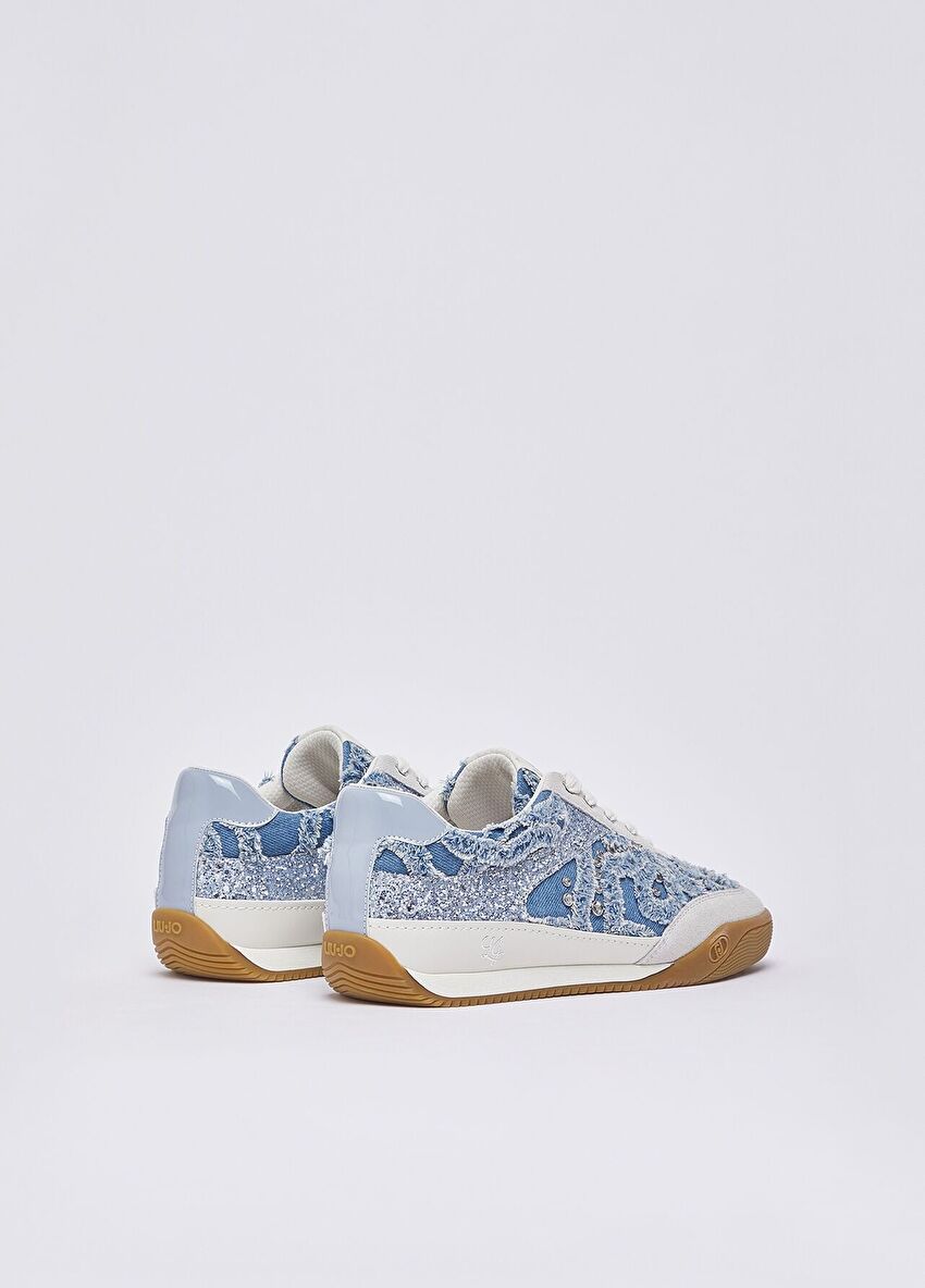 Mavi Denim Taşlı Simli Sneaker