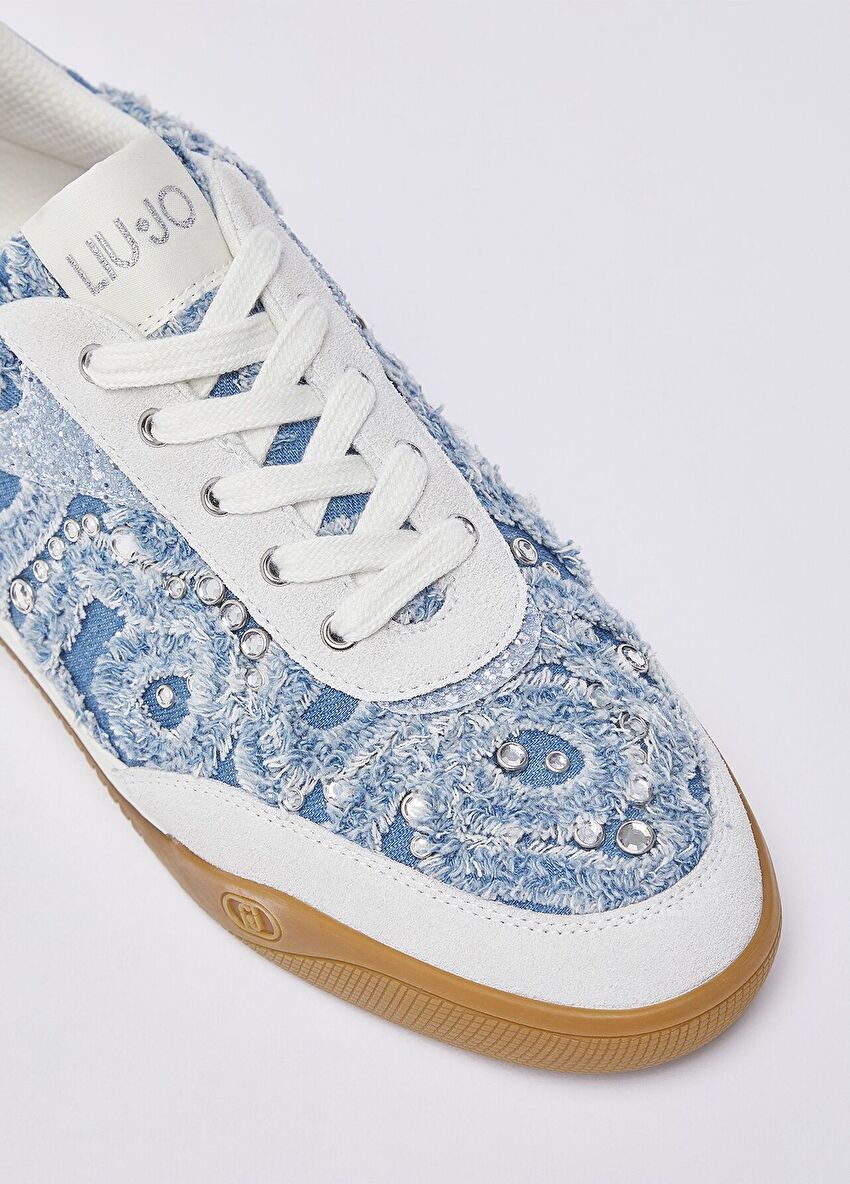 Mavi Denim Taşlı Simli Sneaker