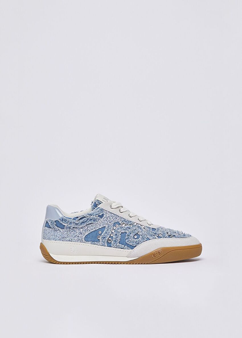 Mavi Denim Taşlı Simli Sneaker