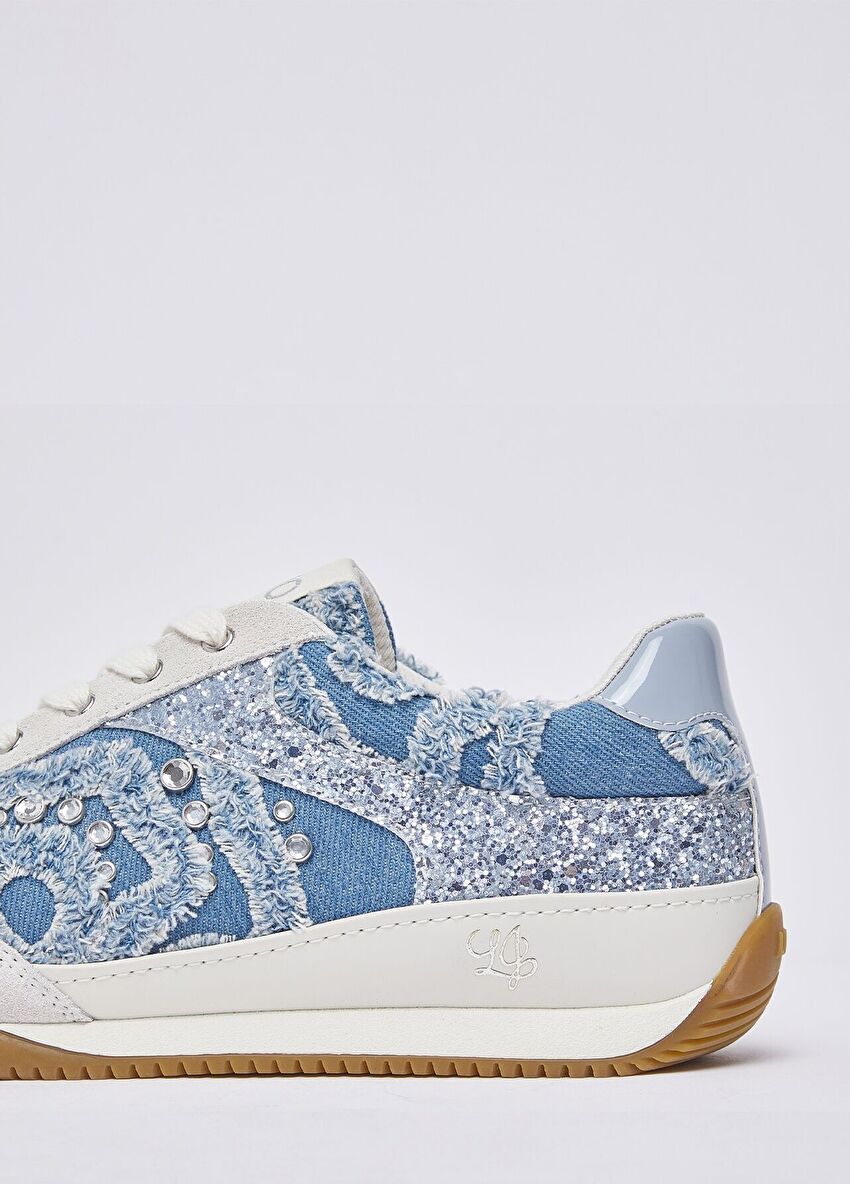 Mavi Denim Taşlı Simli Sneaker