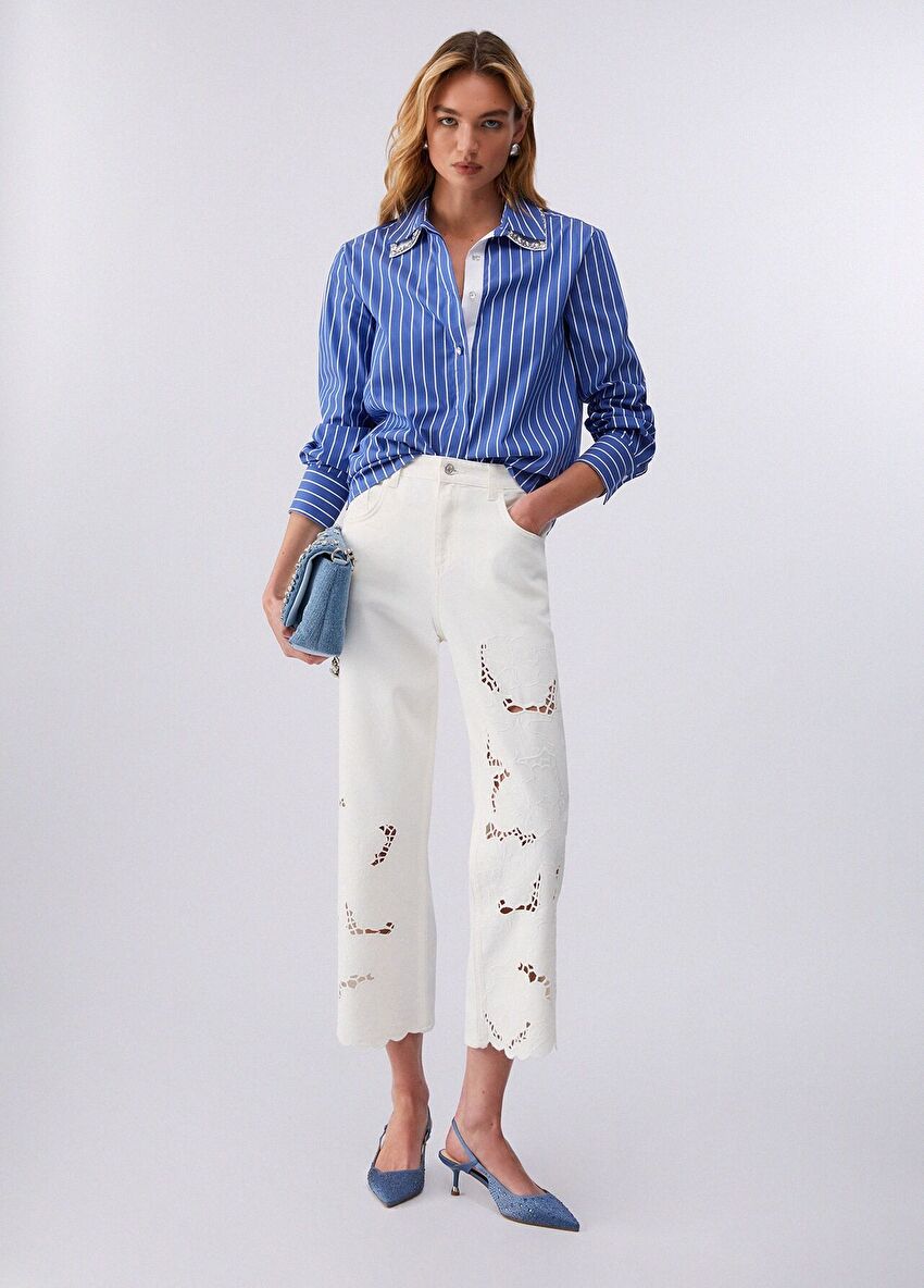 Beyaz / Mavi Uzun Kollu Gömlek