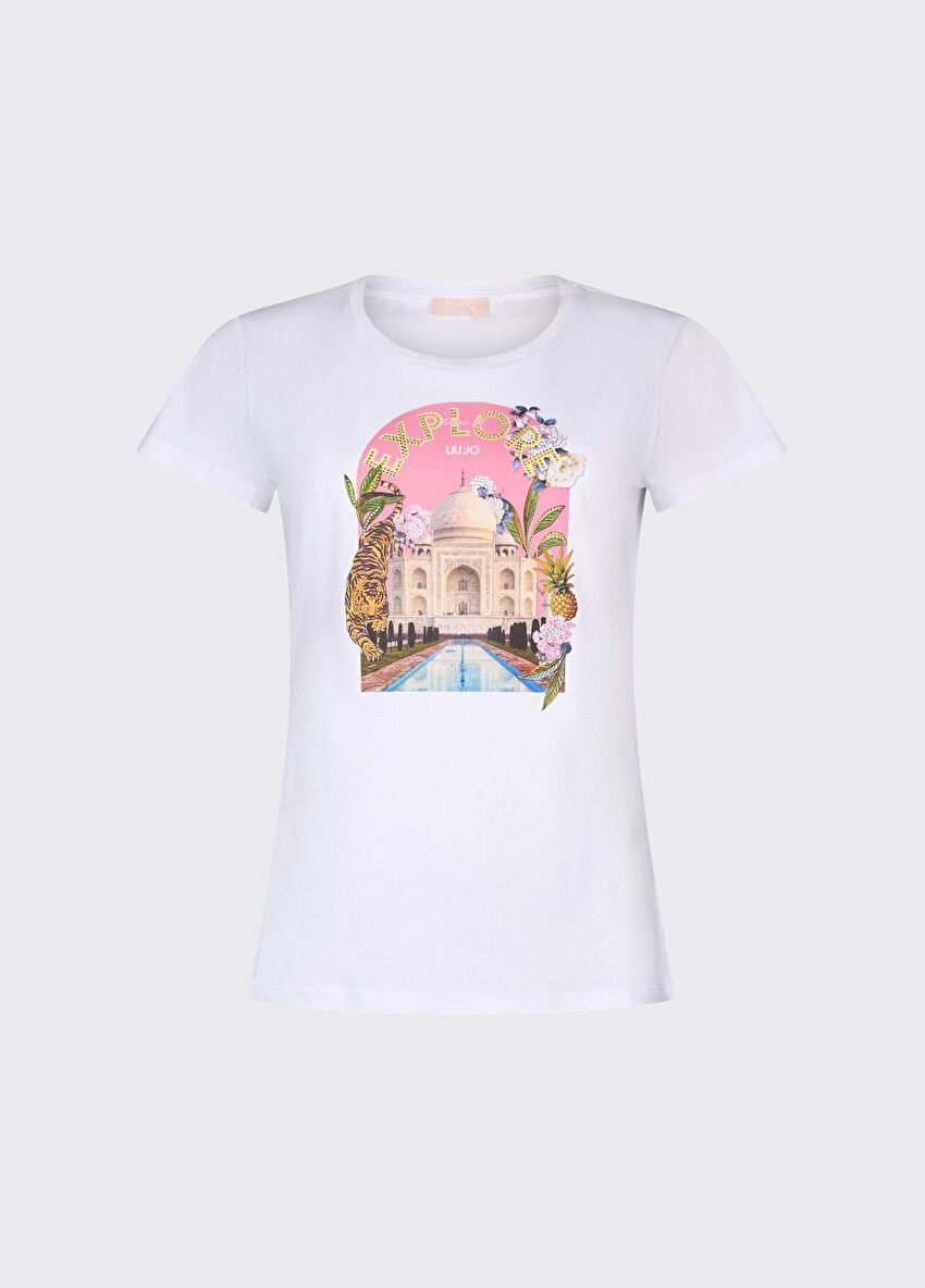 Beyaz Kısa Kollu Moda Tişört