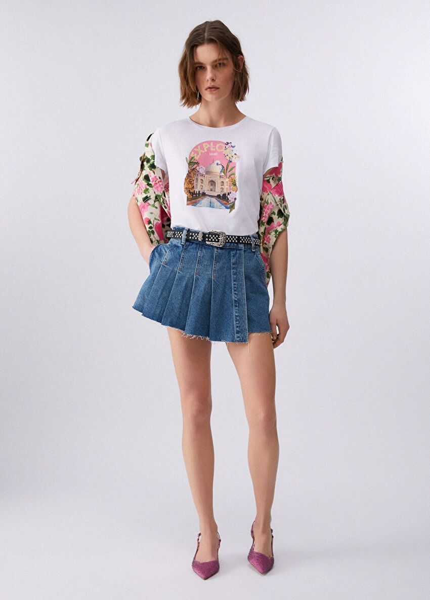 Beyaz Kısa Kollu Moda Tişört