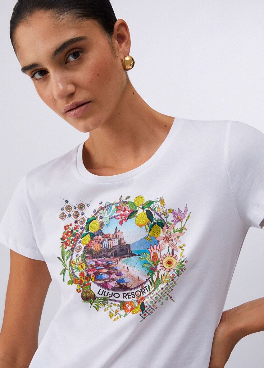 Beyaz Kısa Kollu Moda Tişört