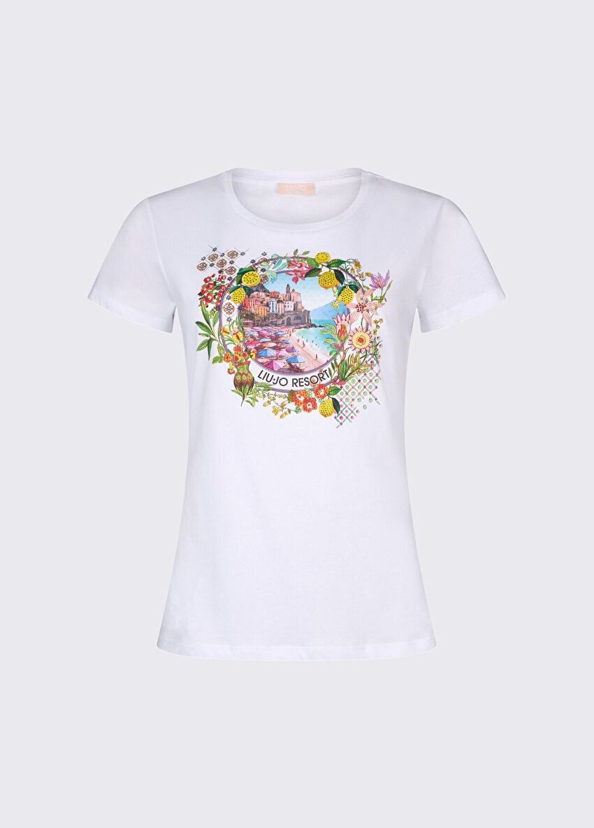 Beyaz Kısa Kollu Moda Tişört