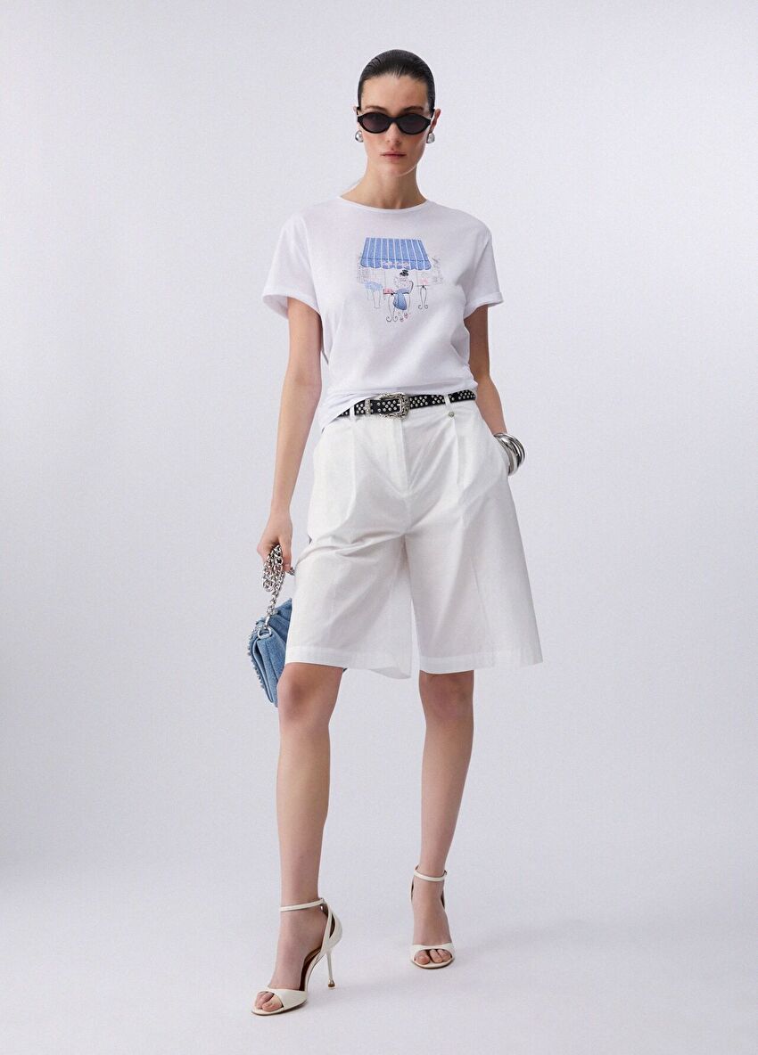 Beyaz Kısa Kollu Moda Tişört