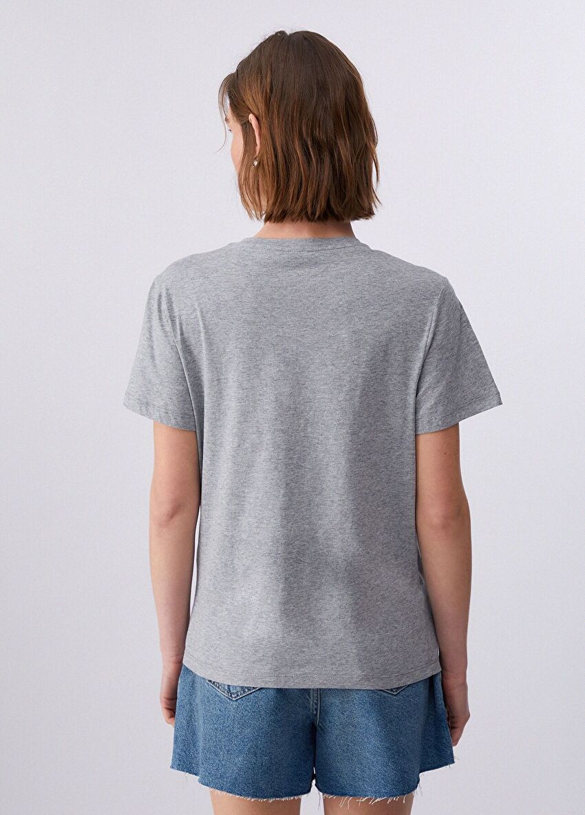 Gri Kısa Kollu Moda Tişört