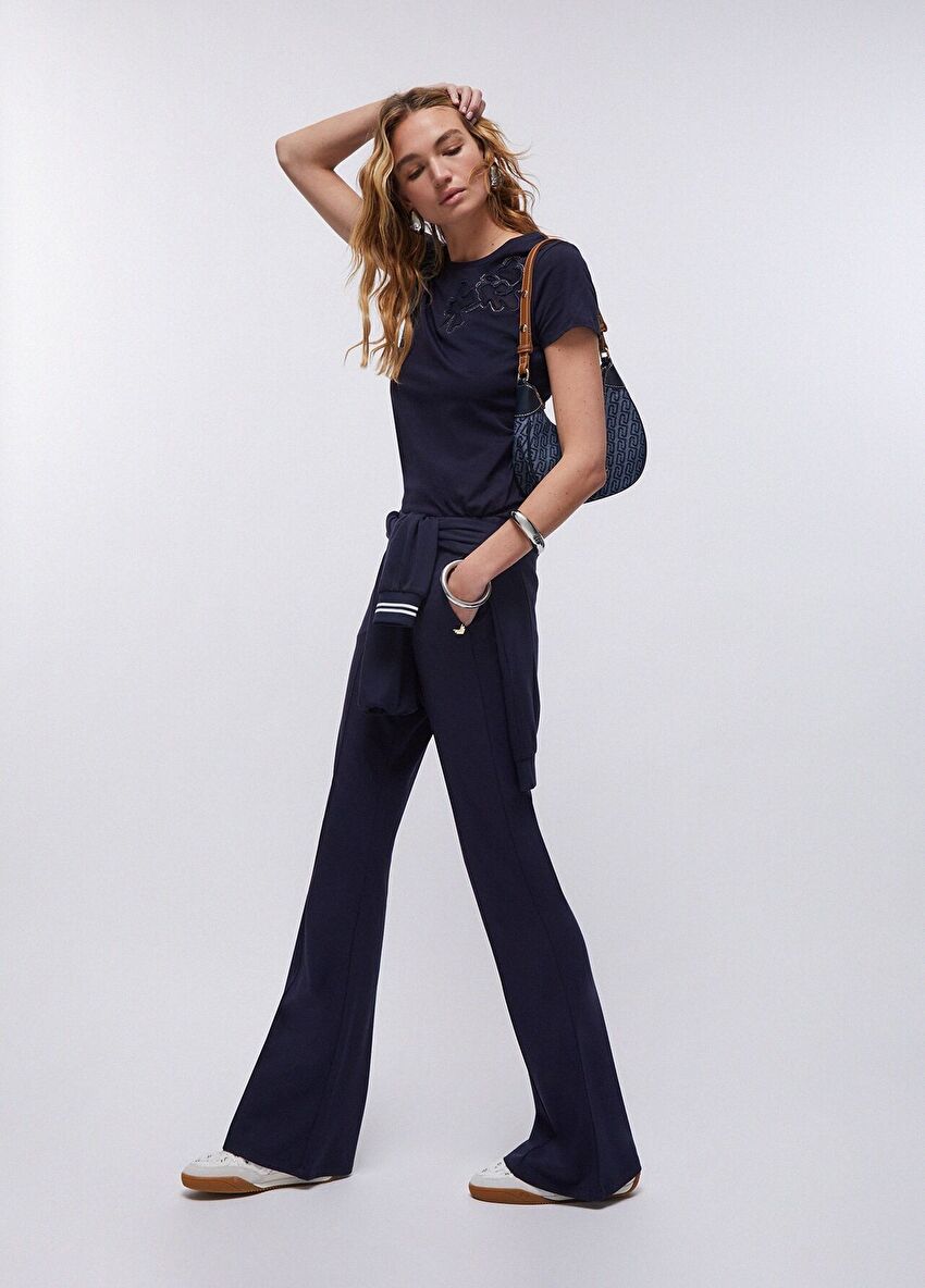 Lacivert Flare Jersey Pantolon