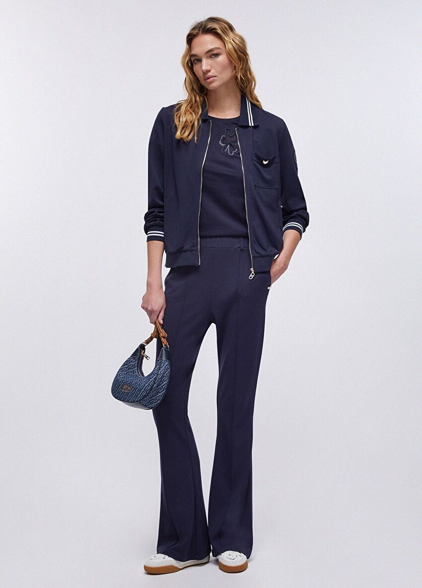 Lacivert Flare Jersey Pantolon