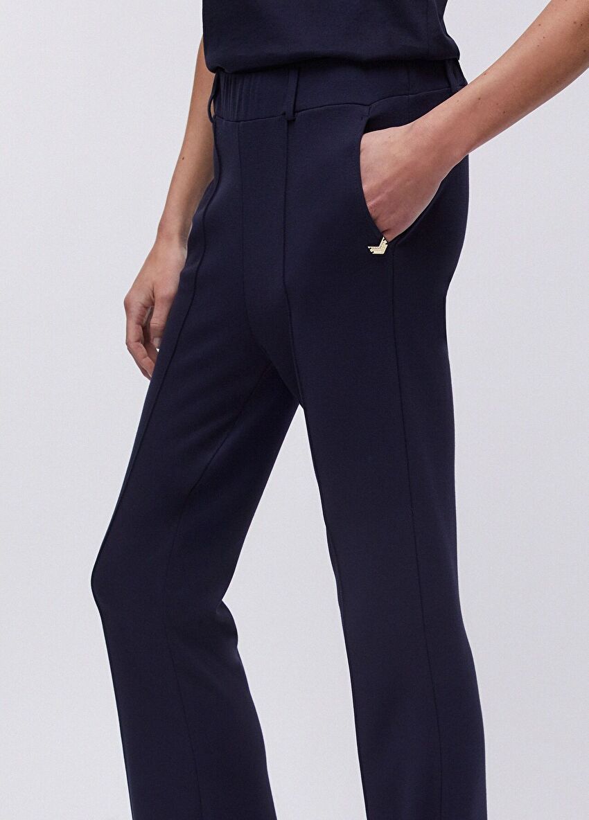 Lacivert Flare Jersey Pantolon