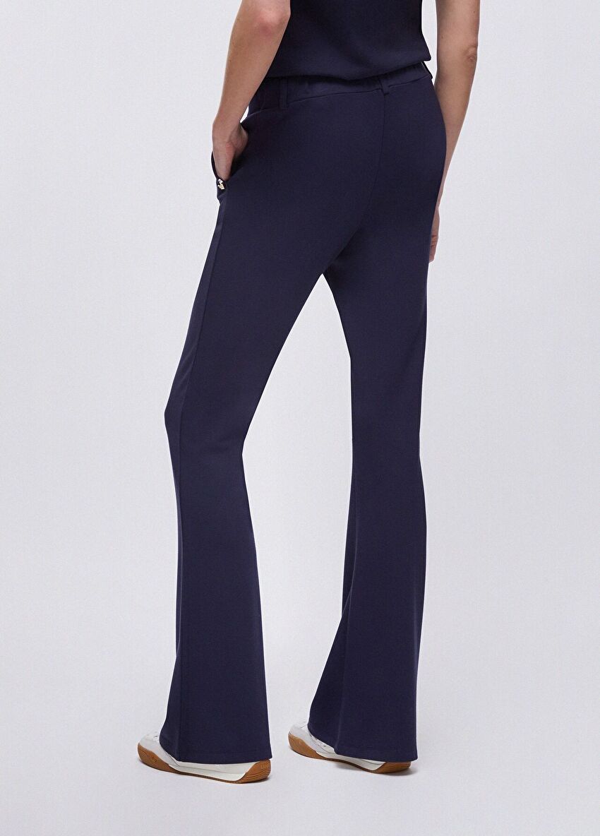 Lacivert Flare Jersey Pantolon