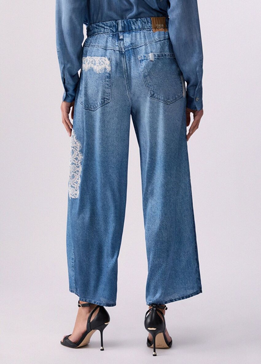 Mavi Dijital Baskılı Flare Pantolon