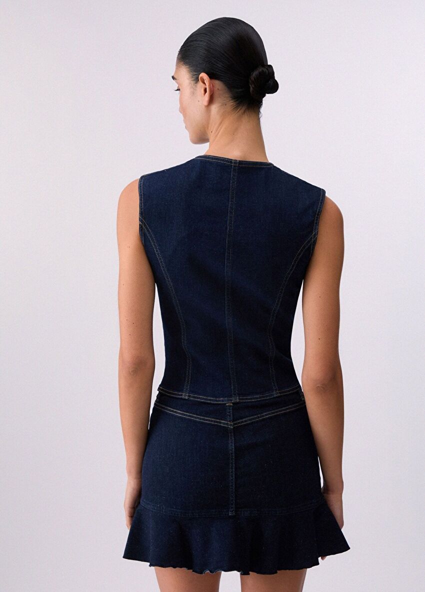 Mavi Şık Detaylı Yelek