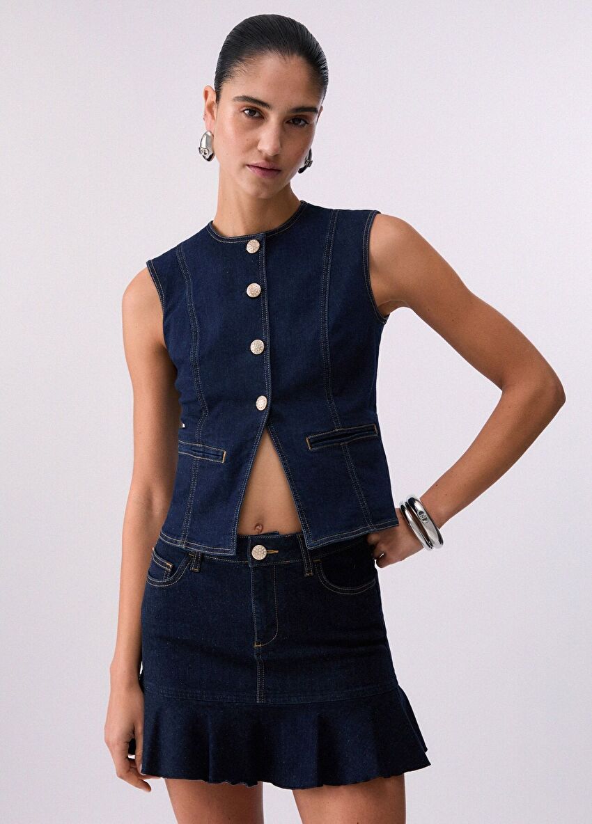 Mavi Şık Detaylı Yelek