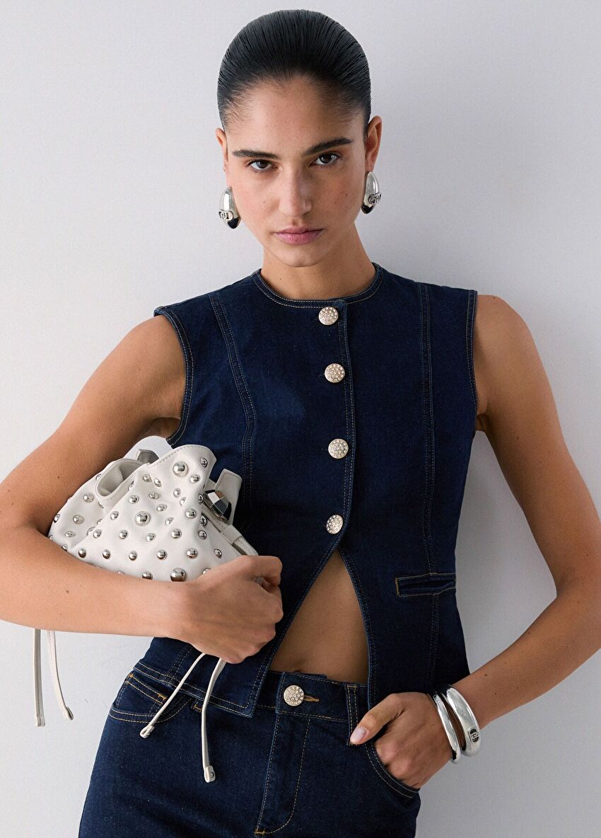 Mavi Şık Detaylı Yelek