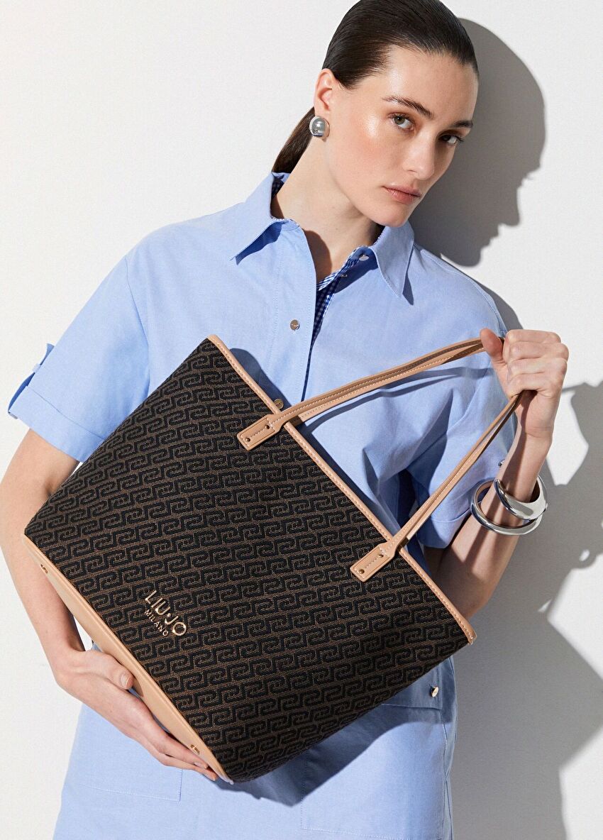 Kahverengi Garnili Orta Boy Tote Çanta