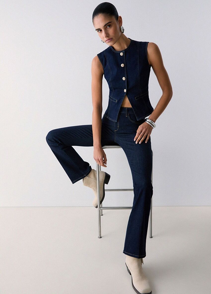 Mavi Kemerli Bootcut Pantolon