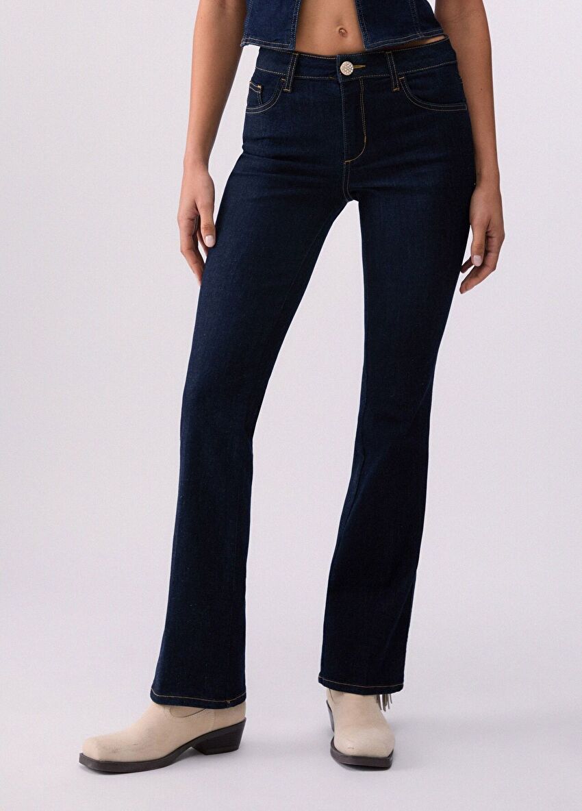 Mavi Kemerli Bootcut Pantolon