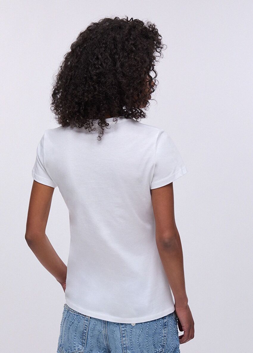 Beyaz Kısa Kollu Moda Tişört