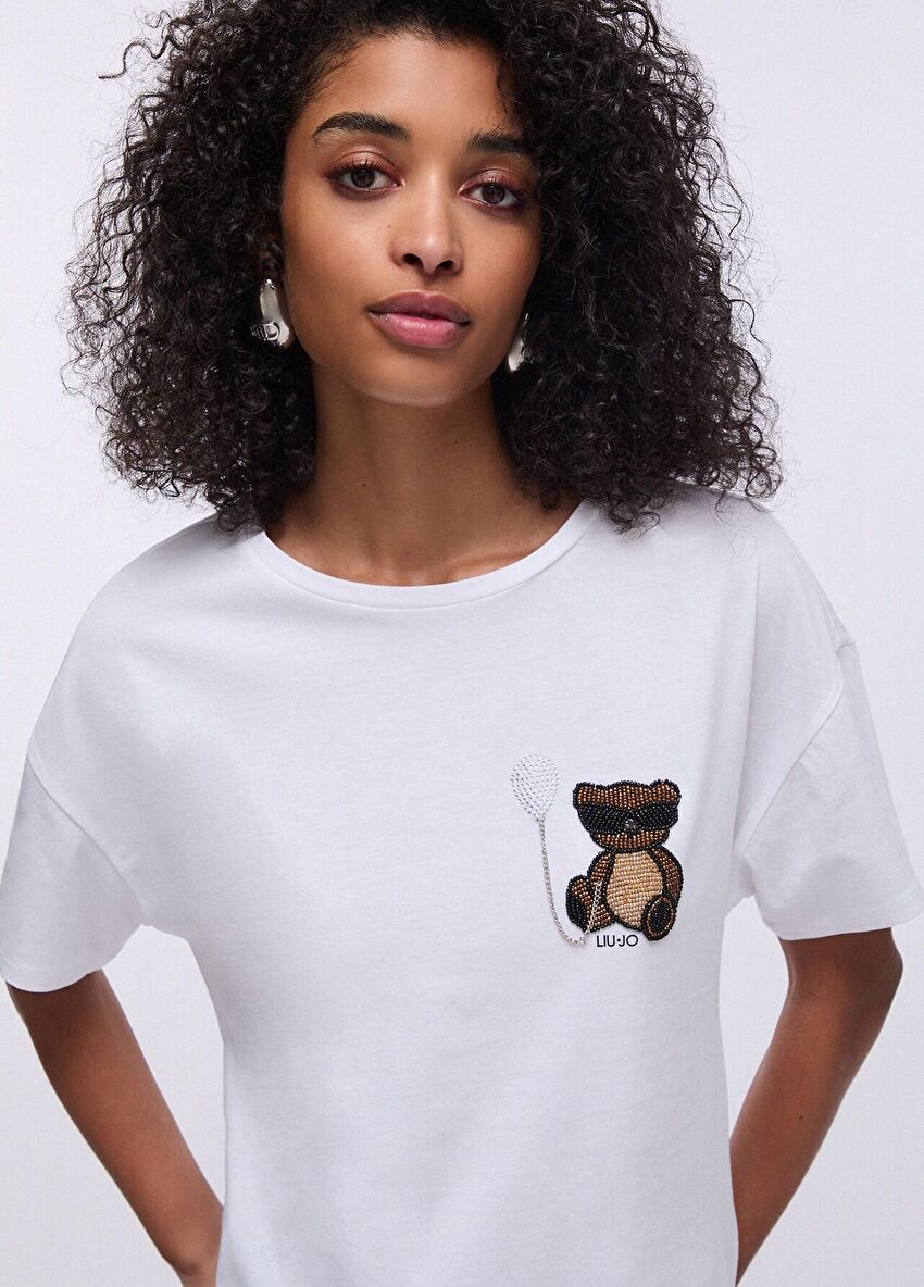 Beyaz Kısa Kollu Moda Tişört