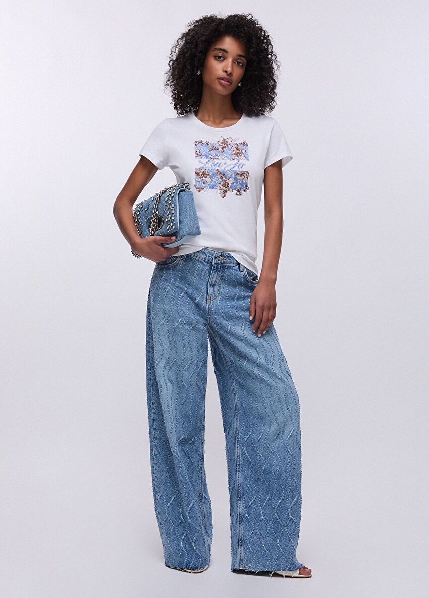 Beyaz Kısa Kollu Moda Tişört