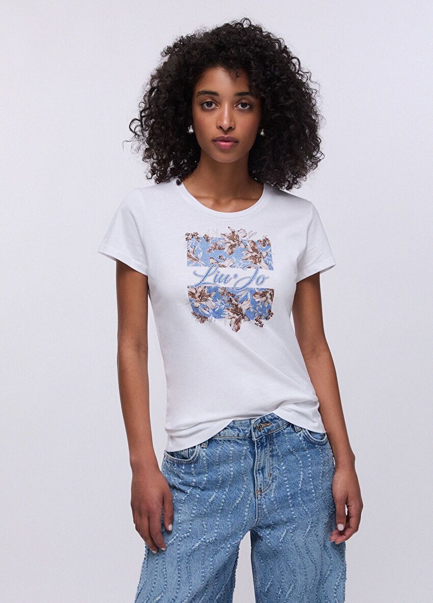 Beyaz Kısa Kollu Moda Tişört