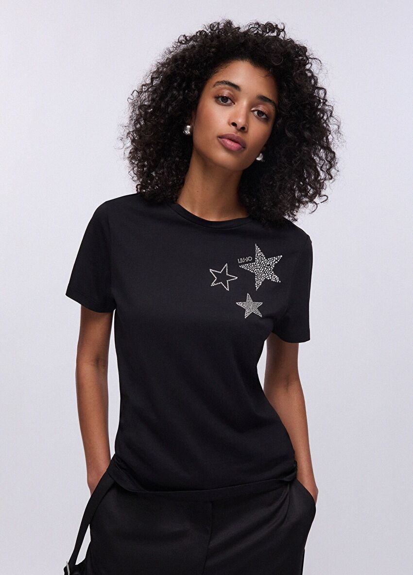 Siyah Kısa Kollu Moda Tişört