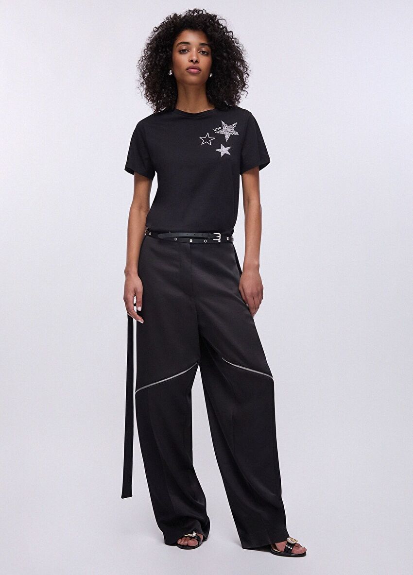 Siyah Kısa Kollu Moda Tişört