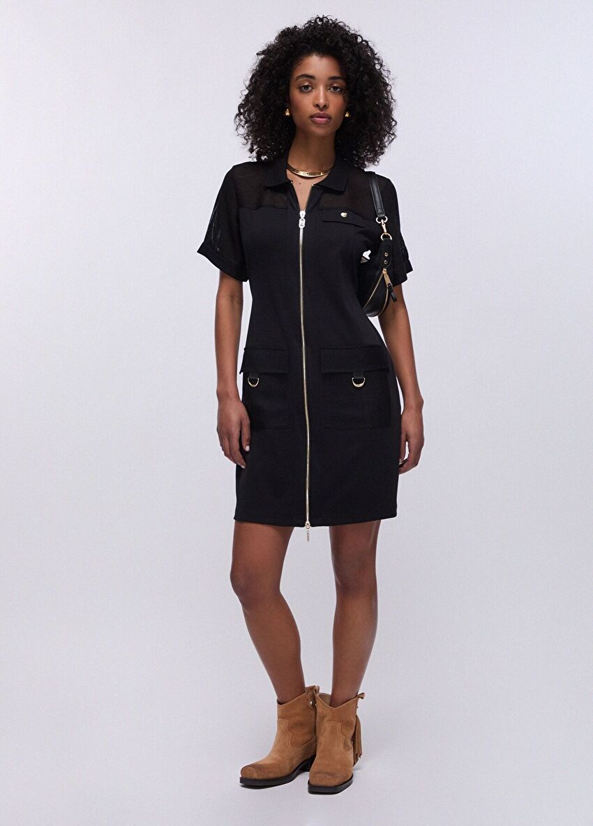 Siyah Jersey Birleşik Elbise