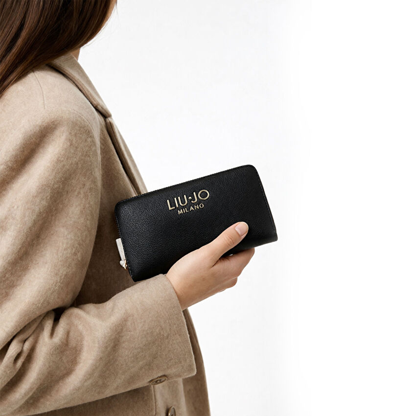 Siyah Büyük Zip-Around Cüzdan