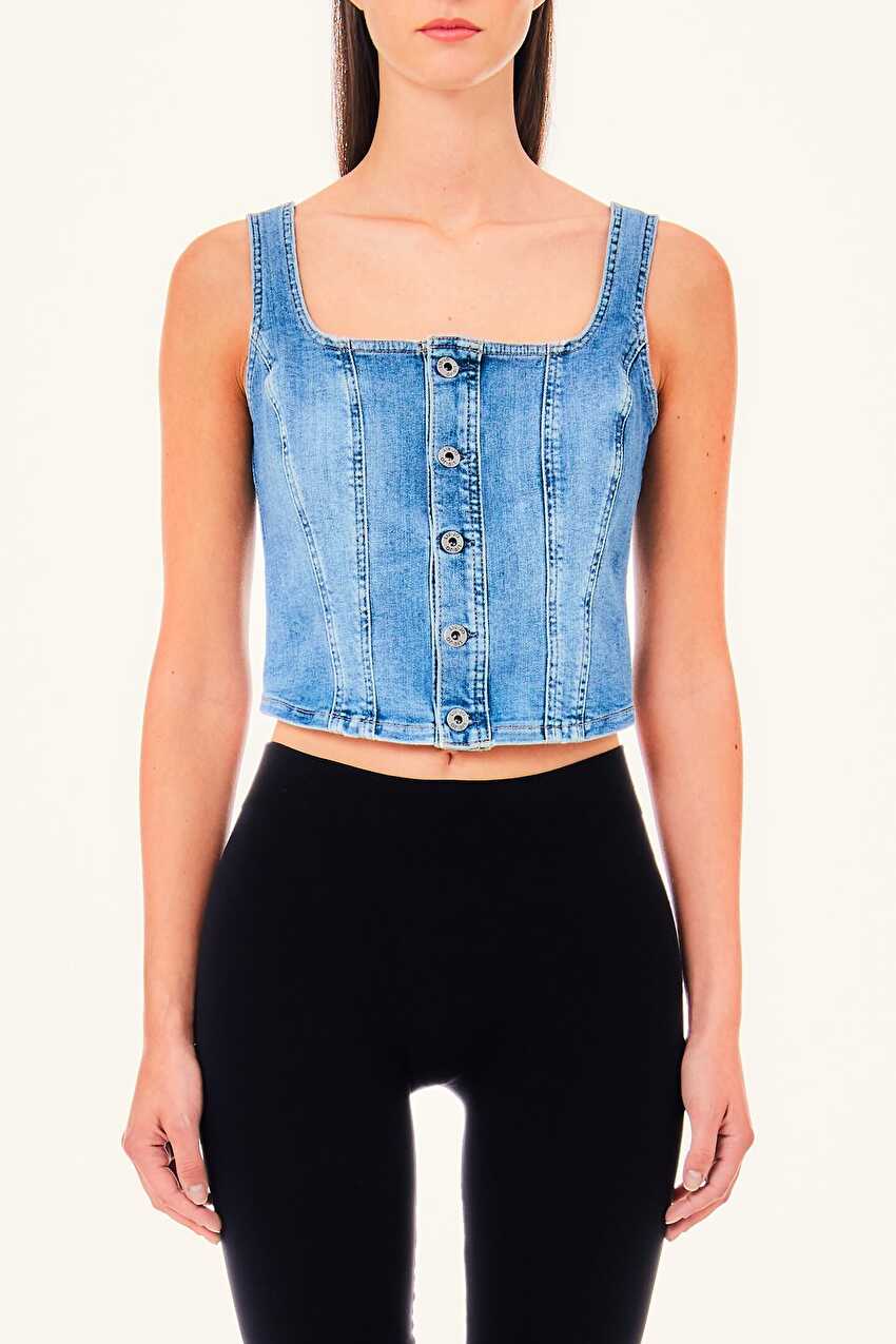 Mavi Askılı Denim Büstiyer